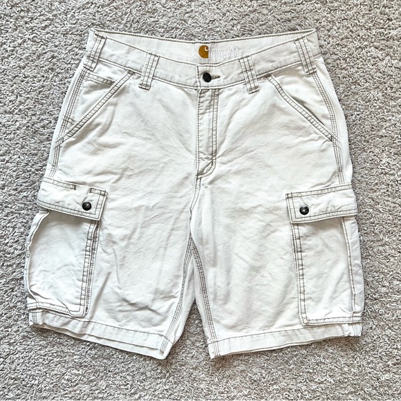 Carhartt Relaxed Fit Cargo Shorts Canvas Off White Workwear Construction Size 31 - Picture 1 of 12
